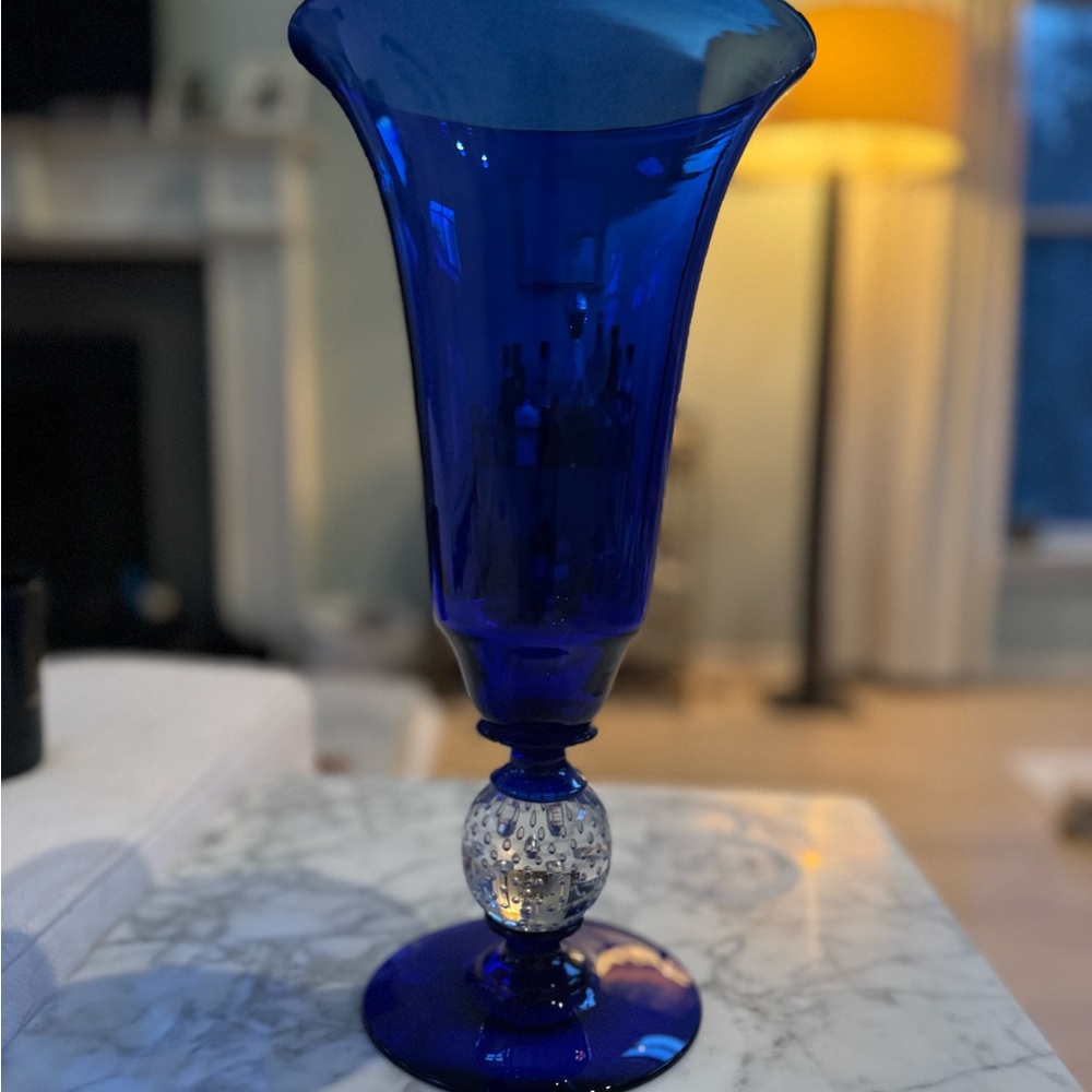 Elegant Pairpoint Cobalt Vase with Crystal accented base.